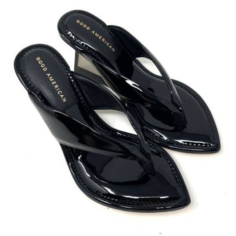 Good American Clear Wedge Sandals‎ Size 6.5 Black Patent GA077P-X